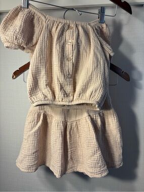 Paisley Lane Size 10 Cream Cotton Gauze Matching Set Top & Skirt